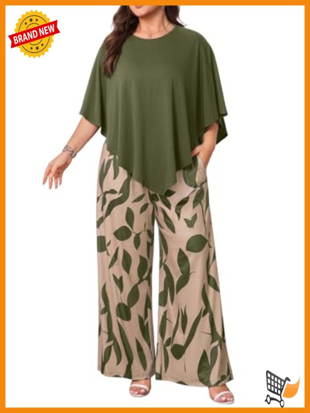 Plus Size 2 Piece Lounge Set Cape Top Wide Leg Pants Soft Stretch Travel Outfit